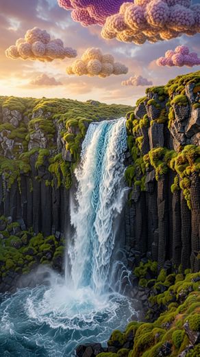 Basalt Canyon Waterfall — free Landscapes & Waterfalls knitted art print