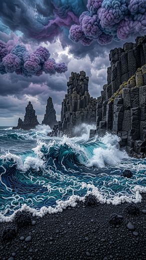Basalt Sea Stack Rocks — free Landscapes & Waterfalls knitted art print