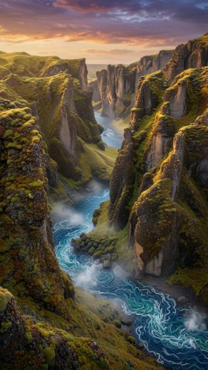 Blue River Canyon Aerial View — free Landscapes & Waterfalls knitted art print