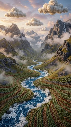 Braided River Delta Mountains — free Landscapes & Waterfalls knitted art print