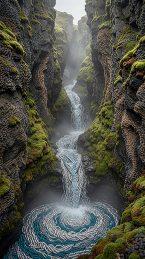 Canyon Waterfall Spiral Pool — free Landscapes & Waterfalls knitted art print