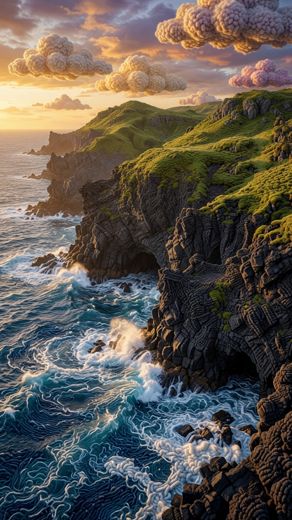 Coastal Cliff And Waves — free Landscapes & Waterfalls knitted art print