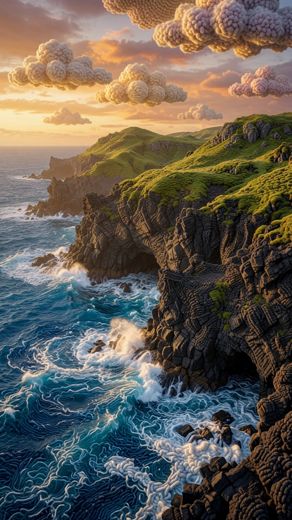 Coastal Cliffs At Sunset — free Landscapes & Waterfalls knitted art print