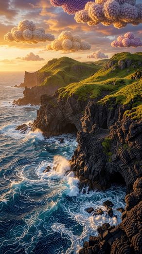 Coastal Cliffs Crashing Waves — free Landscapes & Waterfalls knitted art print