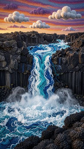 Coastal Cliffs Mist Steam — free Landscapes & Waterfalls knitted art print