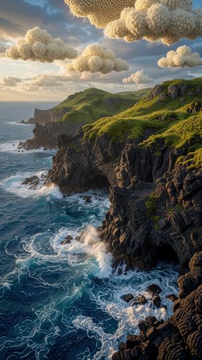 Coastal Cliffs Sunset — free Landscapes & Waterfalls knitted art print