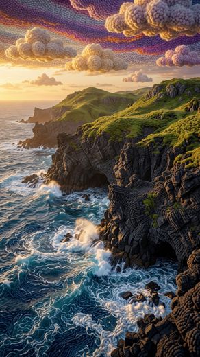 Coastal Cliffs Waves Crashing — free Landscapes & Waterfalls knitted art print