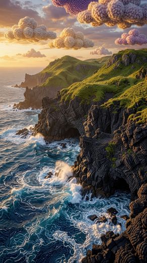 Coastal Rocky Sunset — free Landscapes & Waterfalls knitted art print