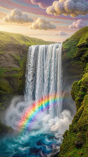 Colorful Geothermal Steam Valley — free Landscapes & Waterfalls knitted art print