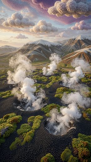 Geothermal Steam Aerial View — free Landscapes & Waterfalls knitted art print