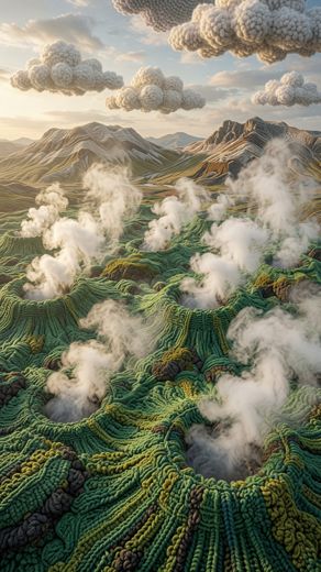 Geothermal Steam Vents Aerial — free Landscapes & Waterfalls knitted art print