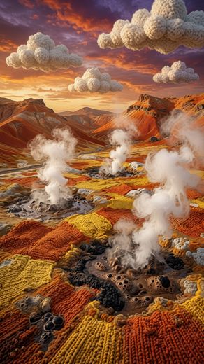 Geothermal Steam Vents Terrain — free Landscapes & Waterfalls knitted art print