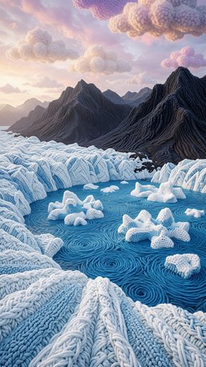 Glacial Valley River With Icebergs — free Landscapes & Waterfalls knitted art print