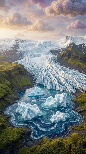 Glacier Ice Aerial View — free Landscapes & Waterfalls knitted art print