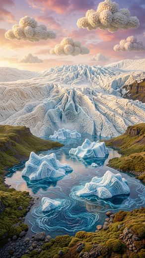 Glacier Iceberg Valley — free Landscapes & Waterfalls knitted art print