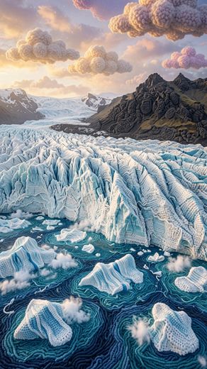 Glacier Ocean Icebergs — free Landscapes & Waterfalls knitted art print