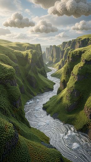 Green Valley River — free Landscapes & Waterfalls knitted art print