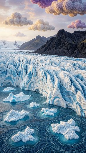 Iceberg Glacier Aerial View — free Landscapes & Waterfalls knitted art print