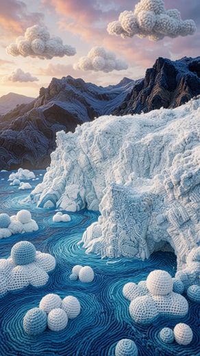 Iceberg Lagoon Aerial — free Landscapes & Waterfalls knitted art print