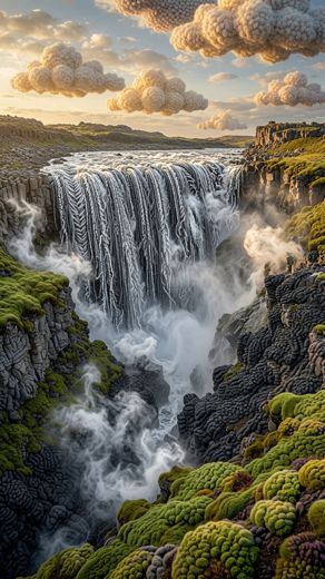 Large Cliff Waterfall — free Landscapes & Waterfalls knitted art print