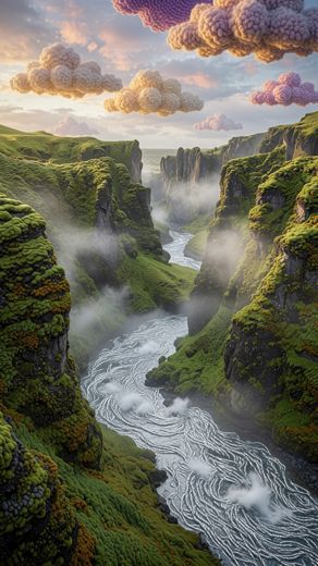 Misty River Canyon Falls — free Landscapes & Waterfalls knitted art print