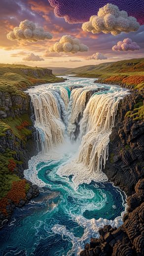 Narrow Canyon Waterfall — free Landscapes & Waterfalls knitted art print