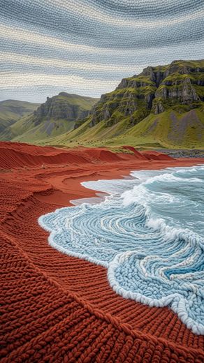 Orange Sky Geothermal River — free Landscapes & Waterfalls knitted art print