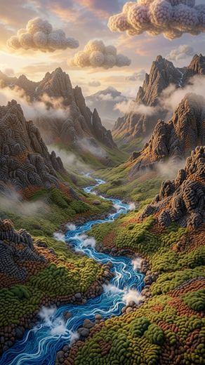 River Flowing Through Mountain Canyon — free Landscapes & Waterfalls knitted art print