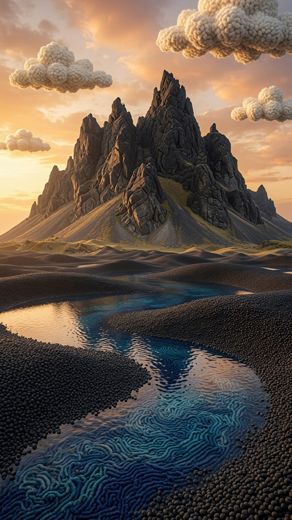 Rock Spire Reflected In River — free Landscapes & Waterfalls knitted art print