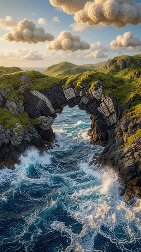 Sea Arch Cliff — free Landscapes & Waterfalls knitted art print