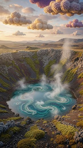Small Geothermal Teal Pool — free Landscapes & Waterfalls knitted art print