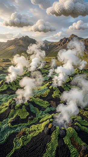 Steam Vents Mountain Field — free Landscapes & Waterfalls knitted art print