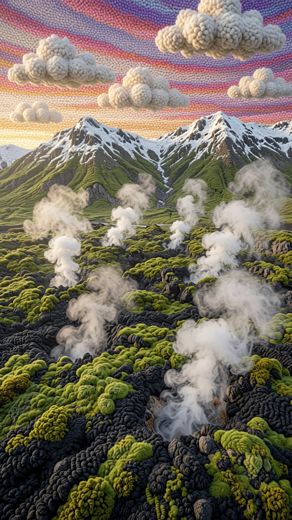 Steaming Volcanic Field — free Landscapes & Waterfalls knitted art print