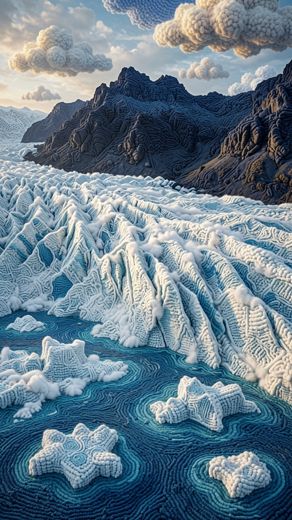 Textured Glacier Crevasses — free Landscapes & Waterfalls knitted art print