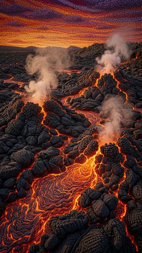Volcanic Lava Flow — free Landscapes & Waterfalls knitted art print