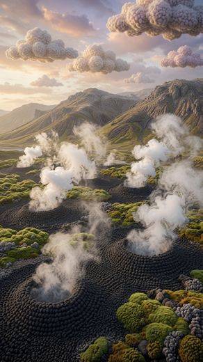 Volcanic Steam Vents Field — free Landscapes & Waterfalls knitted art print