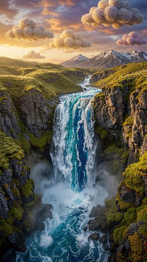 Waterfall Canyon Sunset — free Landscapes & Waterfalls knitted art print