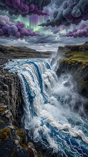 Waterfall Gorge Dramatic Sky — free Landscapes & Waterfalls knitted art print
