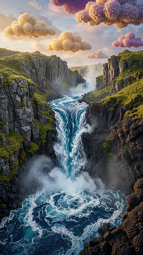 Waterfall In Canyon — free Landscapes & Waterfalls knitted art print
