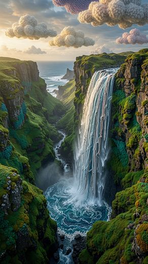 Waterfall In Narrow Canyon — free Landscapes & Waterfalls knitted art print