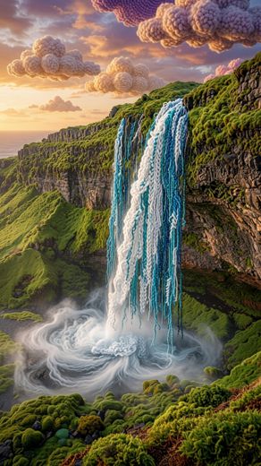 Waterfall Into Green River — free Landscapes & Waterfalls knitted art print