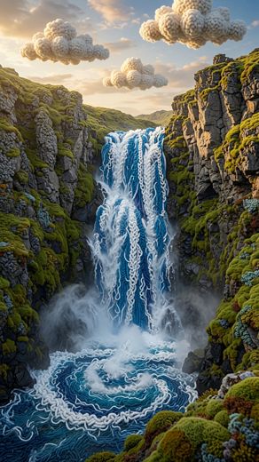 Waterfall Swirl Pool Cliff — free Landscapes & Waterfalls knitted art print