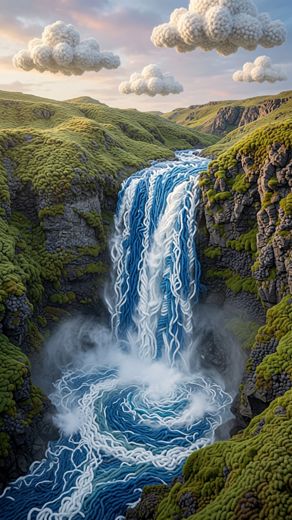 Waterfall With Mist — free Landscapes & Waterfalls knitted art print
