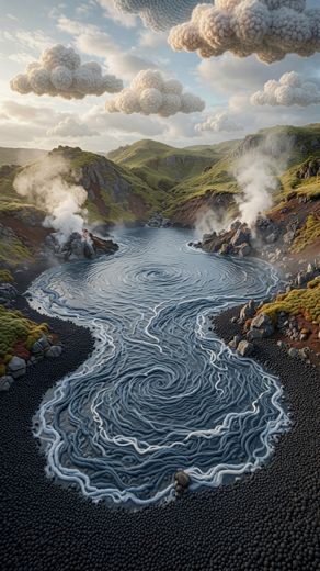 Winding River Black Sand — free Landscapes & Waterfalls knitted art print