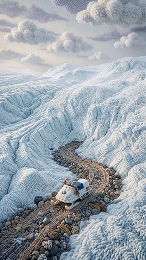 Snowmobile On Glacier Trail — free Landscapes & Waterfalls knitted art print