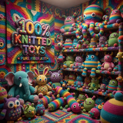 Knitted Toy Animals Shelf — free Maximalist Yarn Rooms knitted art print
