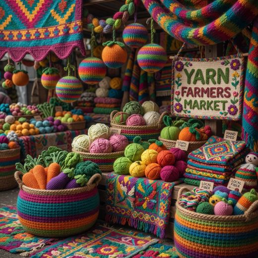 Crocheted Farmers Market Produce — free Maximalist Yarn Rooms knitted art print