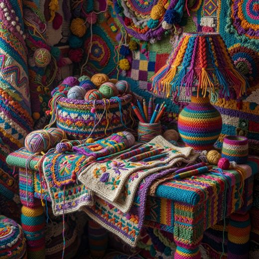 Crocheted Blanket Yarn Display — free Maximalist Yarn Rooms knitted art print