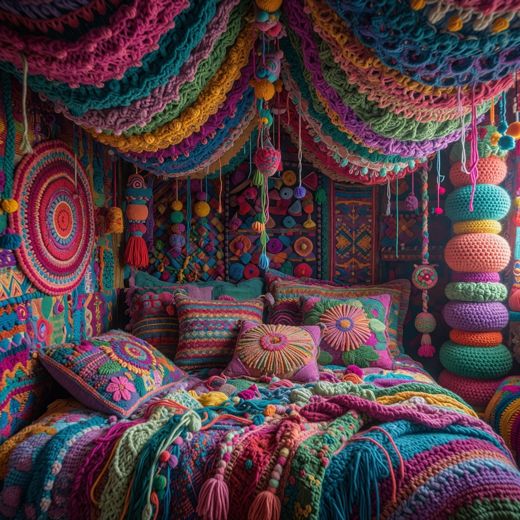 Crocheted Canopy Bedroom — free Maximalist Yarn Rooms knitted art print