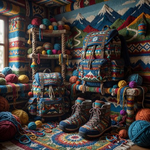 Crocheted Closet With Boots — free Maximalist Yarn Rooms knitted art print